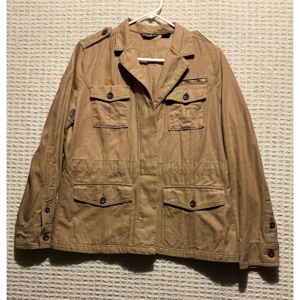 Eddie Bauer Cotton Women's Utility Cargo Safari Jacket L Khaki Storm Front Barn
